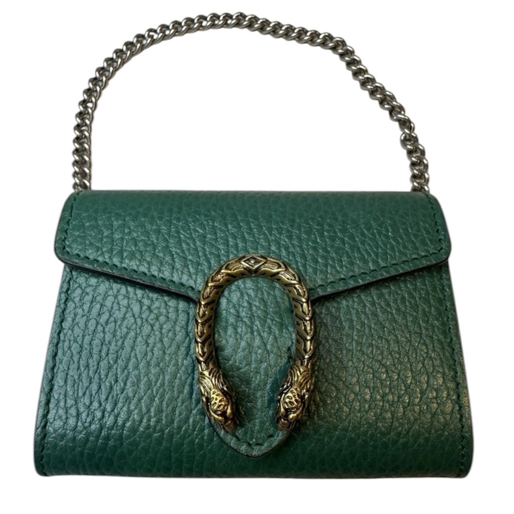 Gucci Dionysus Green Leather Chain Coin Purse Card Holder Full Inclusion